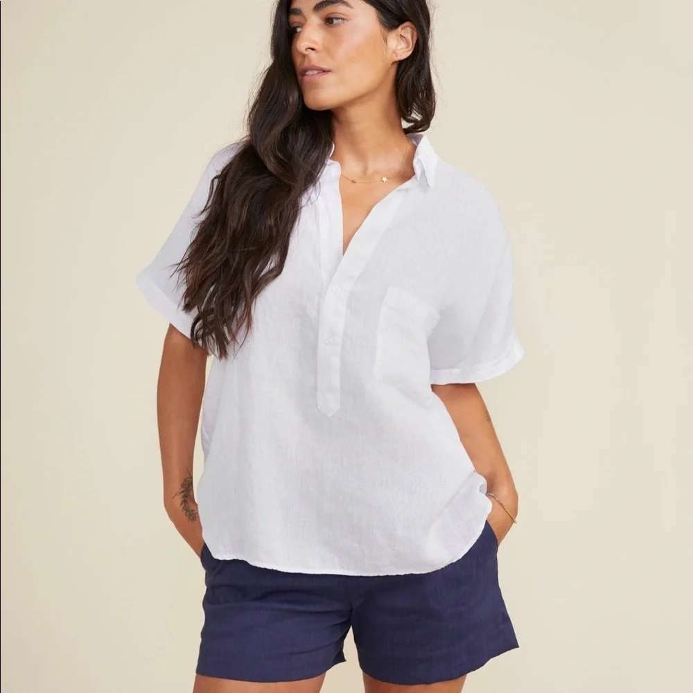 Grayson The Artist SS Shirt White 100% Linen Short Sleeve Button Up Size 02 M